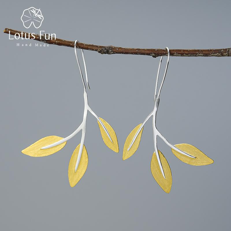 

Lotus Fun из настоящего стерлингового серебра 925 пробы, креативный дизайнер, изящные ювелирные изделия ручной работы, минималистичный дизайн, висячие серьги с листьями для женщин