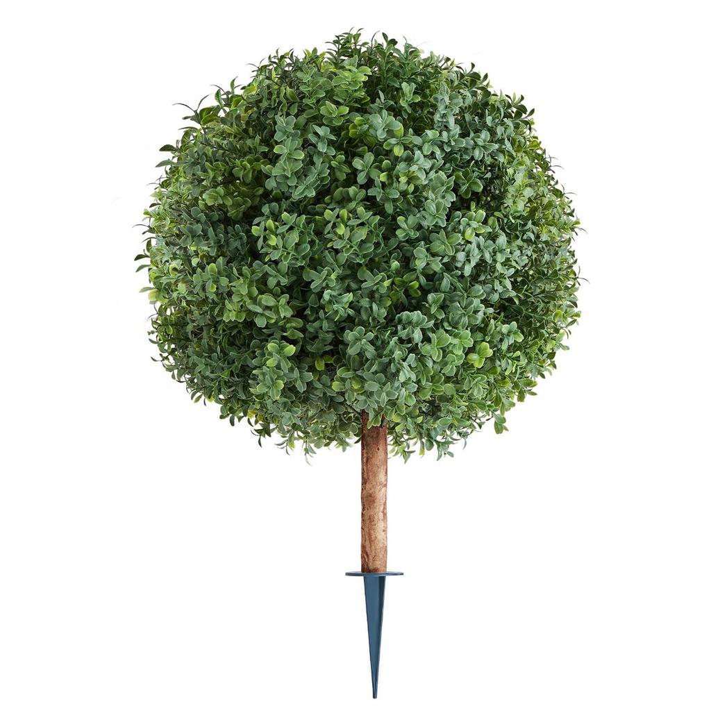 Artificial Topiary Boxwood Trees with Ground Spike, 2 Set 686mm Faux Shrubs & Bushes Potted Plants, Fake Silk Tree Look Real for Decor Front Porch
