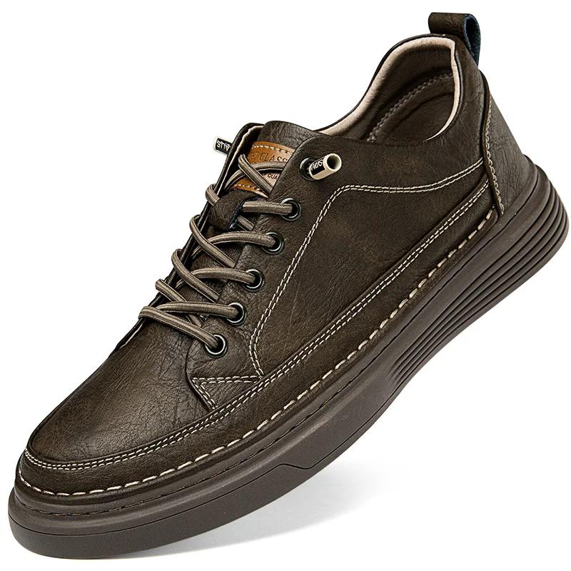 Fashion Comfortable Soft Sole Casual Shoes Men's Lace Up Oxford Shoes Cowhide Thick Bottom Outdoor Wear Resistant Non-slip Walking Shoes