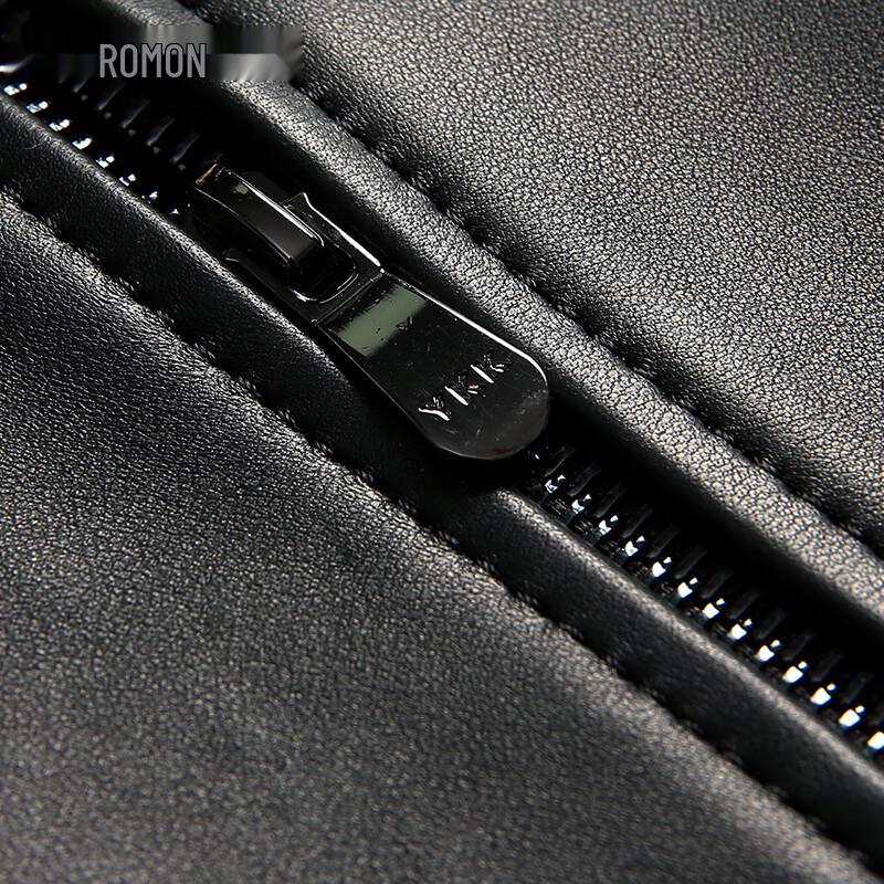 Romone Men's Genuine Sheepskin Leather Jacket with Stand Collar