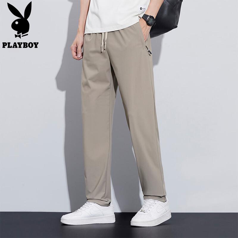 PLAYBOY Men's Summer Ice Silk Loose Straight-Leg Casual Pants