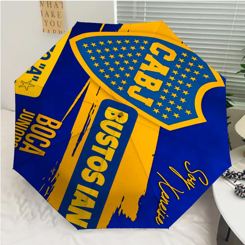 Club Atlético Boca Juniors Print Automatic Umbrella, 8 Rib Iron Frame, Plastic Handle, Suitable for Outdoor Travel &Daily , Ideal Gift