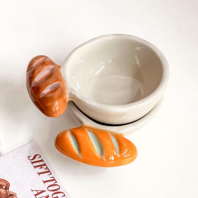 Embossed Bread Handle Ceramic Small Dish Seasoning Dish Dipping Sauce Dish Household Flavor Dish Cute Side Dish Cute Little Dish