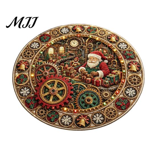 Festive Round Mat for Christmas 3D Rug, Optical Illusion Area Santa Gnome Floor Holiday Decor Pattern, Non-slip Living Room Entryway Porch Durable Rug