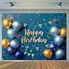 1pc Blue Happy Background Banner Multi-size Suitable for Birthday Parties Birthday Decorations Polyester Material