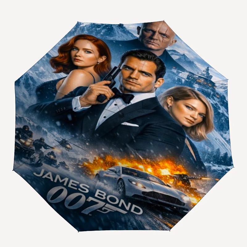 007 James Bond Theme Automatic Umbrella, Lightweight & Portable, 8 Rib, Perfect for Outdoor Travel, Birthdays, Christmas, Gifts.