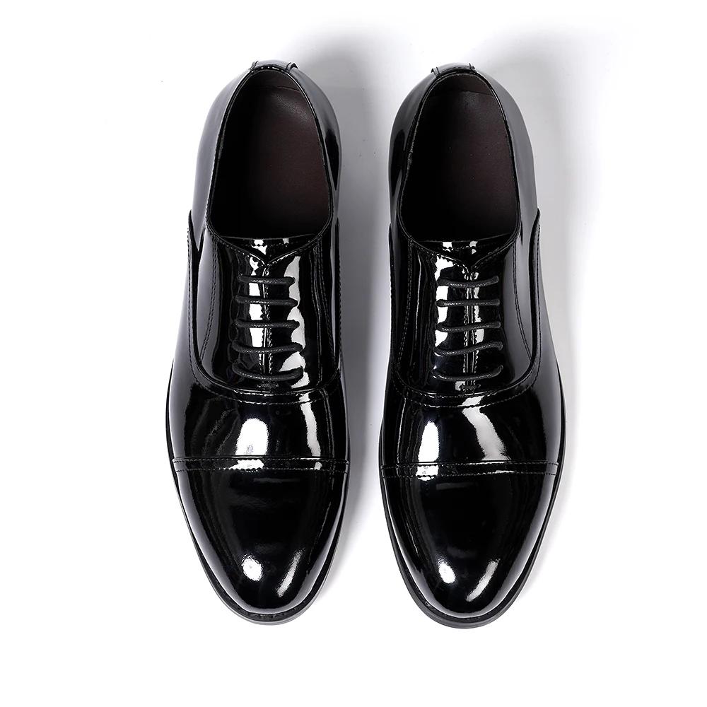 Fashion Luxury Mens Oxfords Genuine Patent Leather Solid Cap Toe Wedding Party Dress Shoes for Men Lace-Up Career Office Formal Footwear