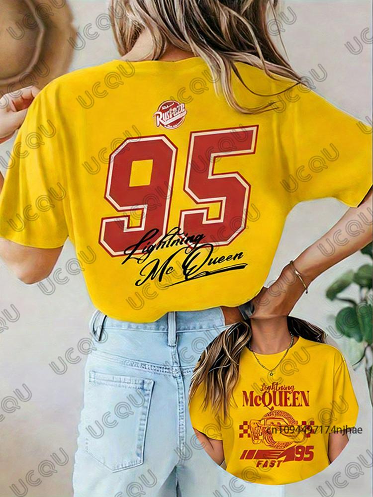 

Lightning McQueen Cars 95 Print T Shirt For Women Summer Short Sleeve Oneck Cotton Tees Casual Sports Oversized Unisex Tops 4XL