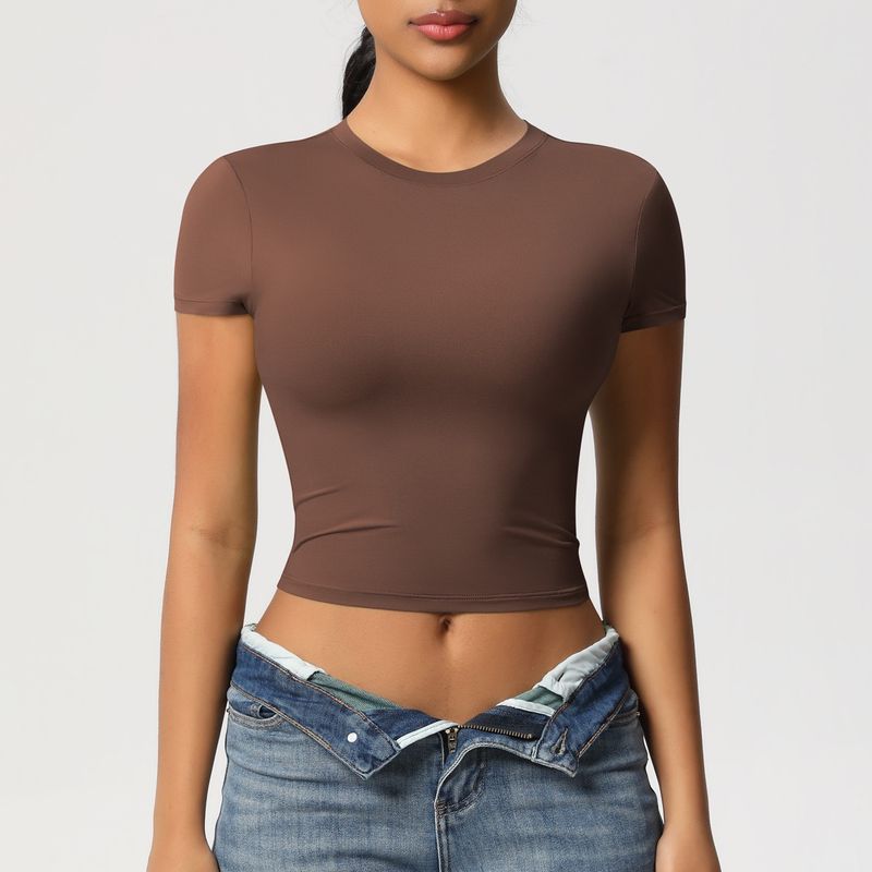 Double-Sided Nylon Tight Quick-Drying Exercise Short Sleeves T-shirt Pilates Tops Running Workout Clothes Yoga Clothes Short Sleeve Women