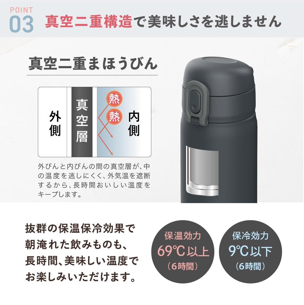 Mug Charcoal for Hot and Cold HCH The-peacock One-Touch Bottle, Gray, 600ml, Insulated, Water, AKT-60
