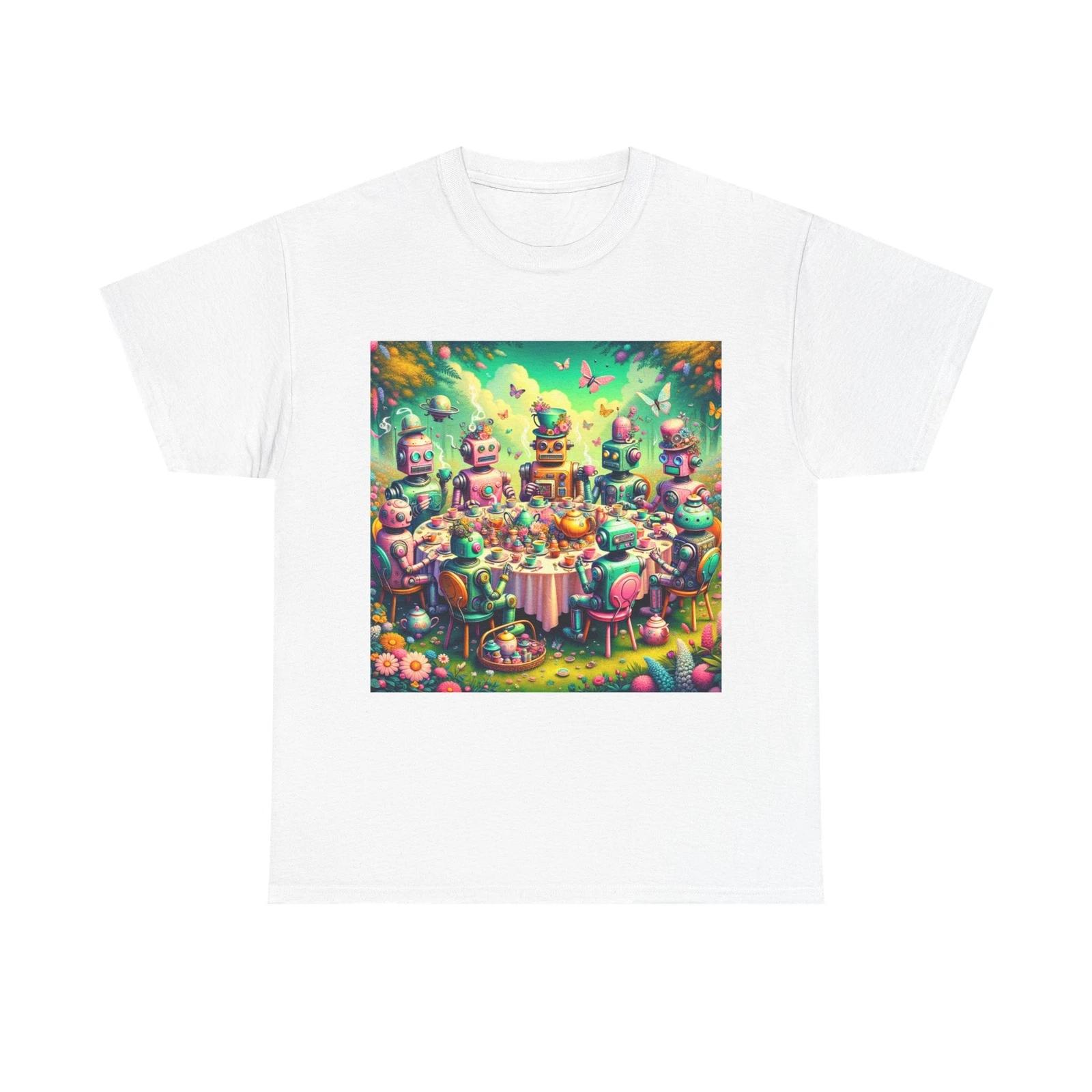 Unisex Adult T Shirt Robot Tea Party Vintage Illustration 4XL