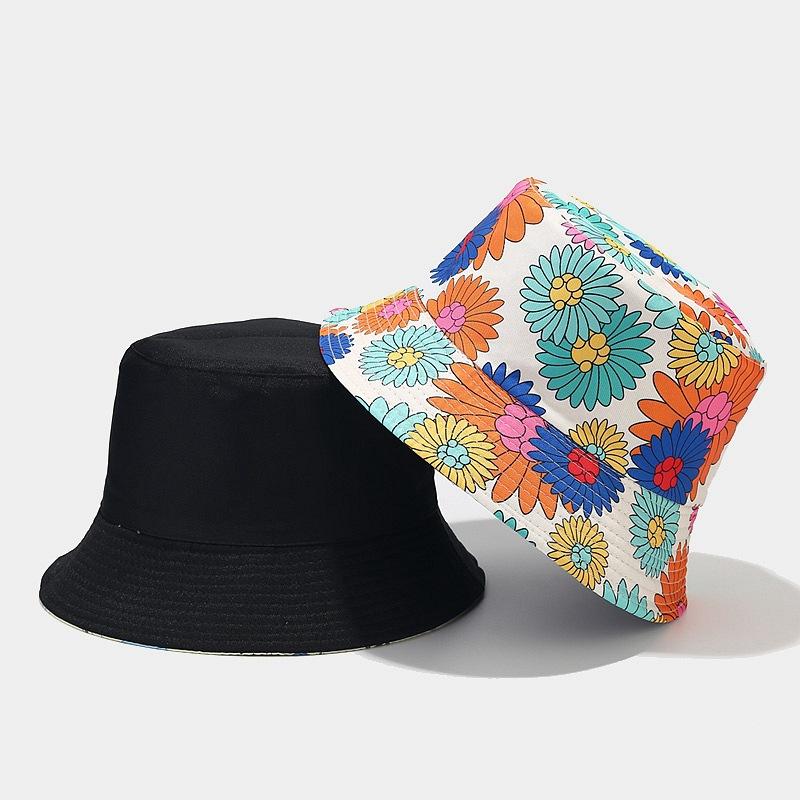 New Flower Pattern Bucket Hat Spring and Summer Outdoor Travel Sun Hat Women's Double-sided Basin Hat
