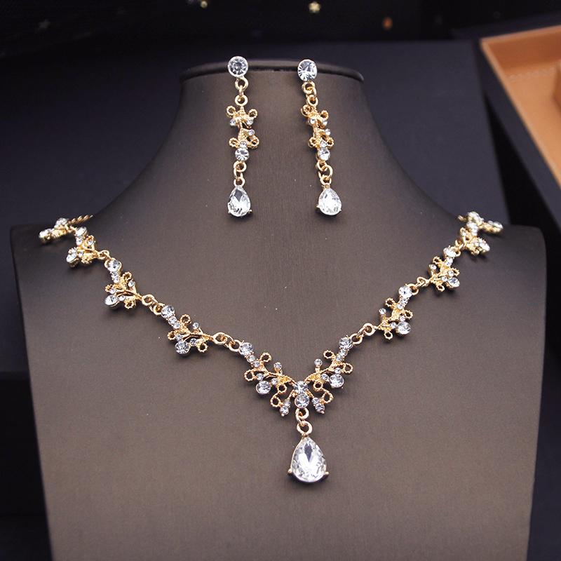 Green Crown Bridal Jewelry Sets for Women Choker Necklace Sets With Tiaras Wedding Dress Prom Bride Jewelry Accessories