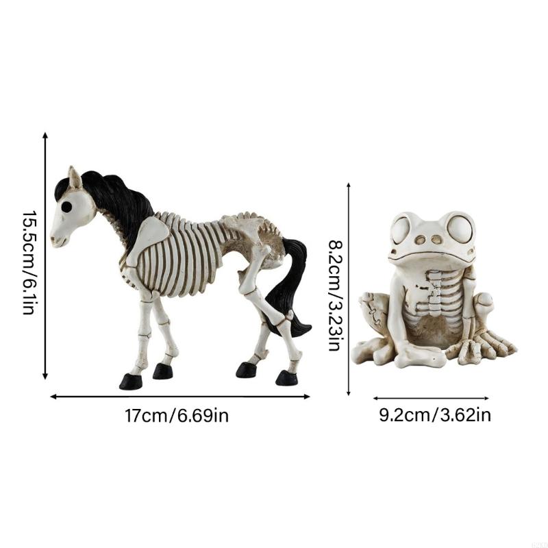 62KD Eerie Halloween Desktop Horse Skeleton Figurine in Resin for Festival Decoration