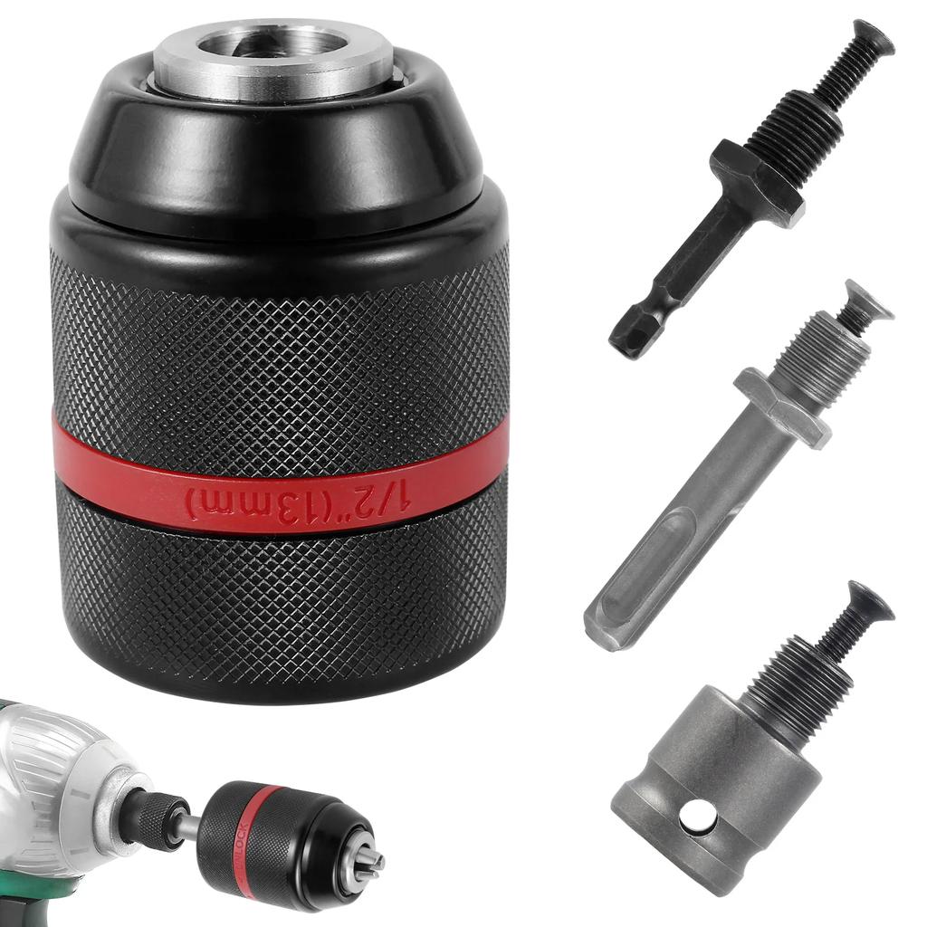Bohrfutter-Adapter-Kit 1–13 mm, selbstspannendes Handbohrfutter, schlüssellos, 1/2 Zoll – 20UNF, mit Schaft, 1/4 Zoll Sechskantschaft, 1/2 Zoll Buchse