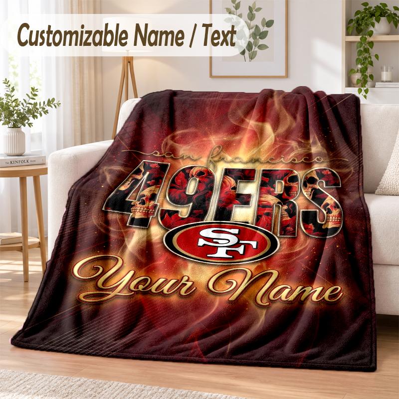 Custom Text Flannel Blanket San Francisco 49ers Print Warm Cozy Blanket Home Sofa Bedding