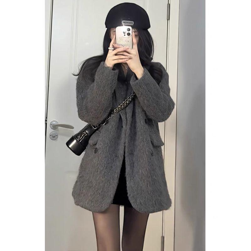 Women's Korean Mid-Length Loose Woolen Coat - Elegant Autumn/Winter Jacket