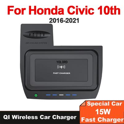 15W Car Wireless Charger Mobile Phone Fast Charging Holder Plate Accessories for Honda CIVIC 10th 10gen 2016-2021