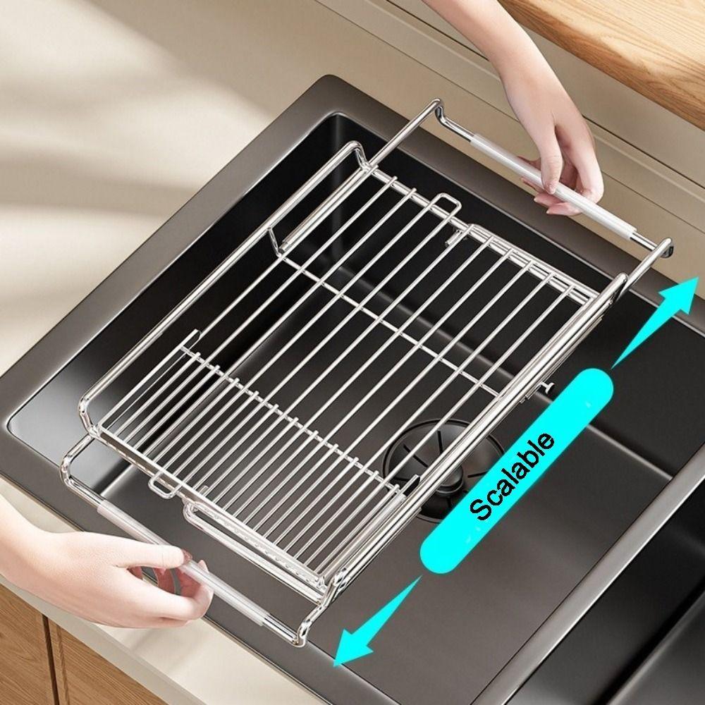 Adjustable Sink Drain Basket Non-Slip Dish Drying Rack Tableware Storage Shelf  Basin
