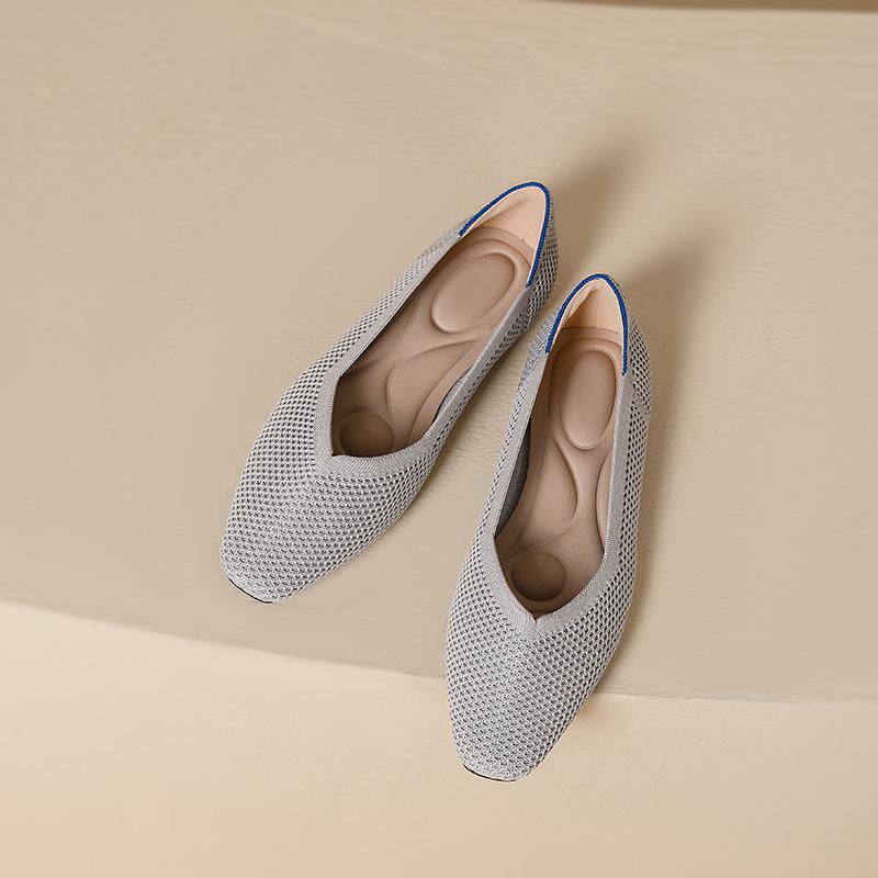 Spring and summer new small square head flat-soled woven shoes comfortable women's shoes