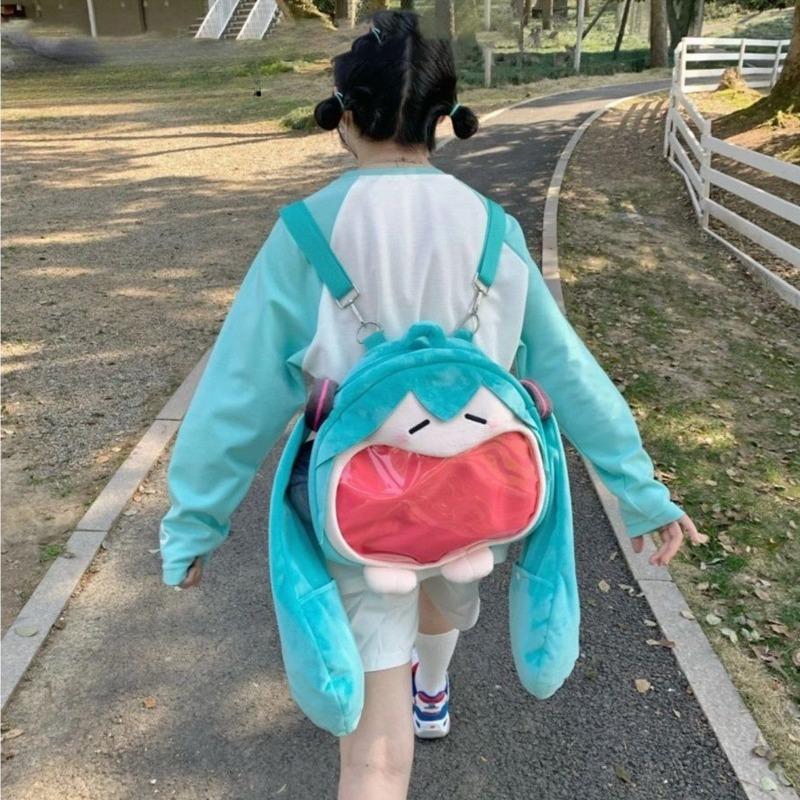 New Hatsune Miku Anime Bar Chi Cute Doll Large Capacity Backpack Kawaii Big Mouth Backpack as a Gift for Girlfriends and Sisters