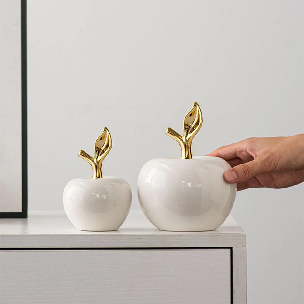 Simple Black Ceramic Apple 2 Sizes Home Decoration Ornaments Living Room Art Crafts Christmas White Apple Gift 1 Piece