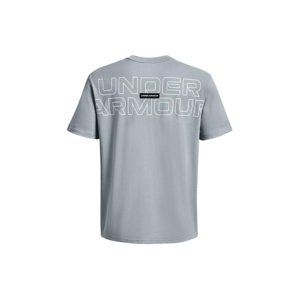 Under Armour Outline Letter Print Round Neck Short Sleeve T-Shirt Men Tops Blue 1379109-465