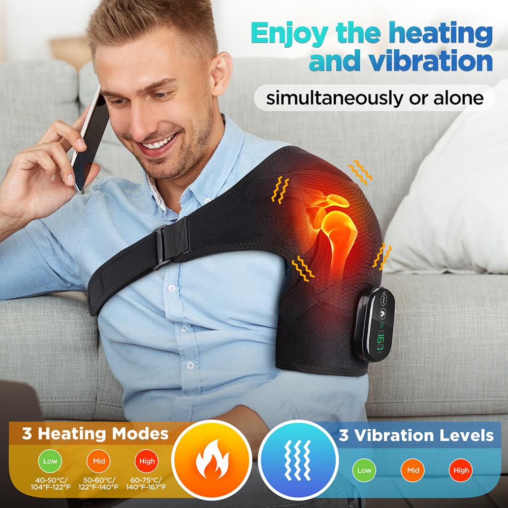 Heating And Vibration Shoulder Support Brace, Electric 3 Level Vibration Shoulder Heating Pad Health Care Shoulder Massager