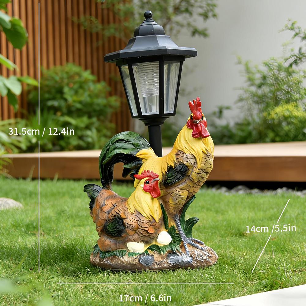 Solar Powered Chicken Garden Lamp Animal Resin Sculpture Figurine Light Cute Sculpture Lamp Lawn Courtyard Garden Decoration