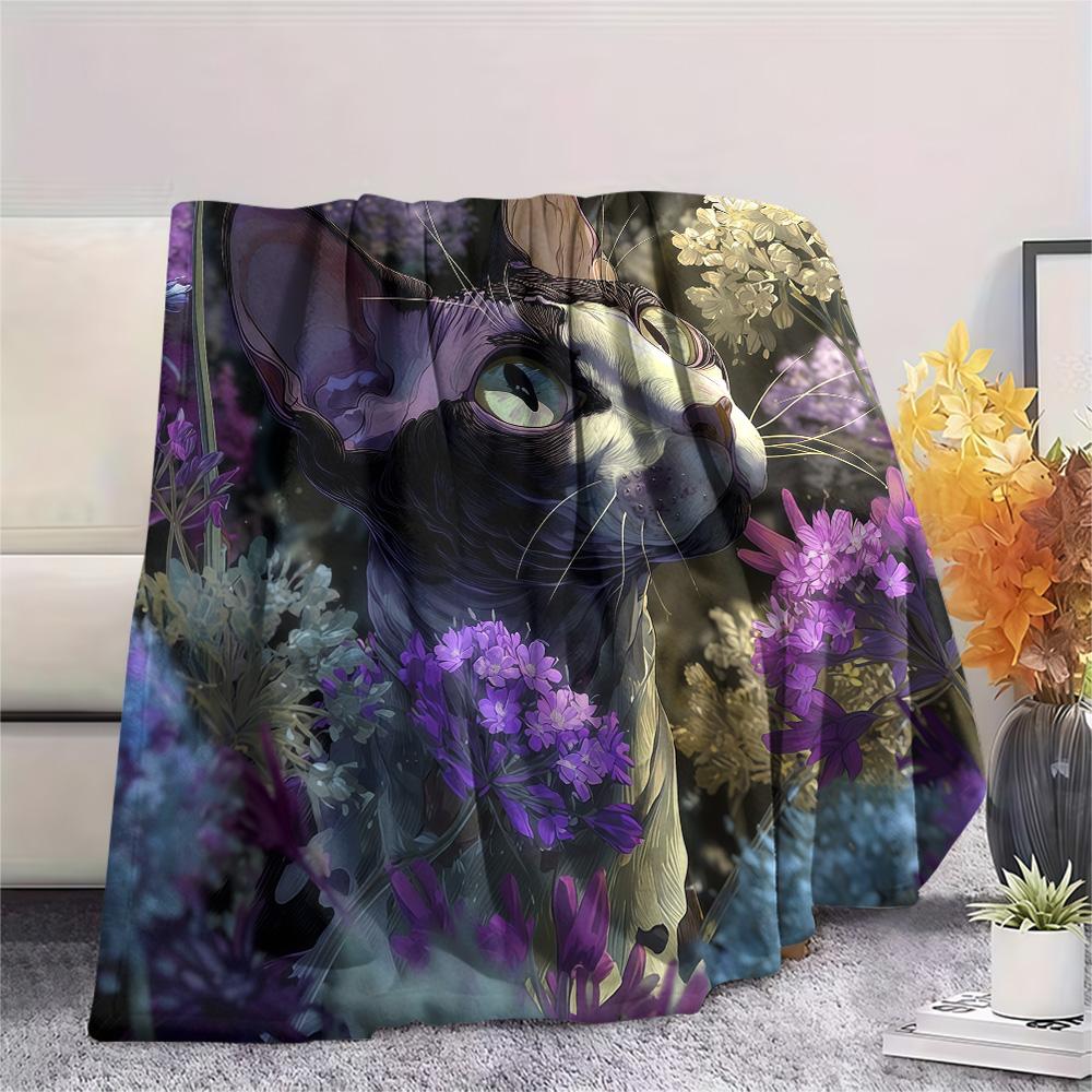 1PC Sphynx Cat Print Flannel Blanket, High Quality Comfortable for All Seasons, Home Decor, Warmth and Comfort, Perfect for Christmas Gifts