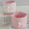1PC Cute Love Heart Storage Box Quilting Cotton Bow Desktop Storage Basket Large-capacity Round Storage Frame Home Decoration