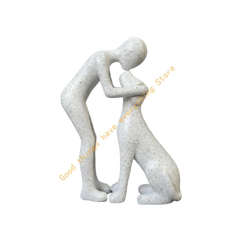 

Man and Dog Statue Human Dogs Figurines Sculpture Modern Home Office Decors Friendship Remembrance Gift for Pet Lover 55KF білий