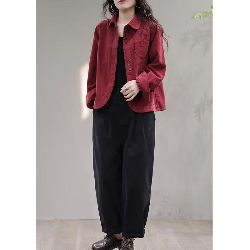 Camicia in Velluto a Coste Casual Ampia Vintage Primavera Autunno da Donna con Taschino Moda Versatile Cardigan Top Blusa Manica Lunga