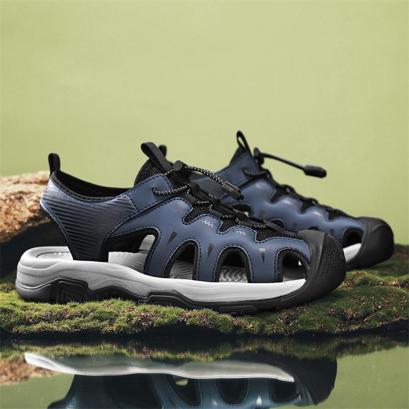 Fashion 2025 Genuine Leather Men's Sandals High-quality Comfy Outdoor Non-slip Beach Shoes Sneakers  Hot Sale Men Walking Travel Shoes