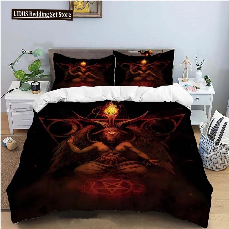 Baphomet Duvet Cover King Queen Size Pentagram With Demon Satanic Goat Head Bedding Set For Boy Men Horror House Comforter Cover
