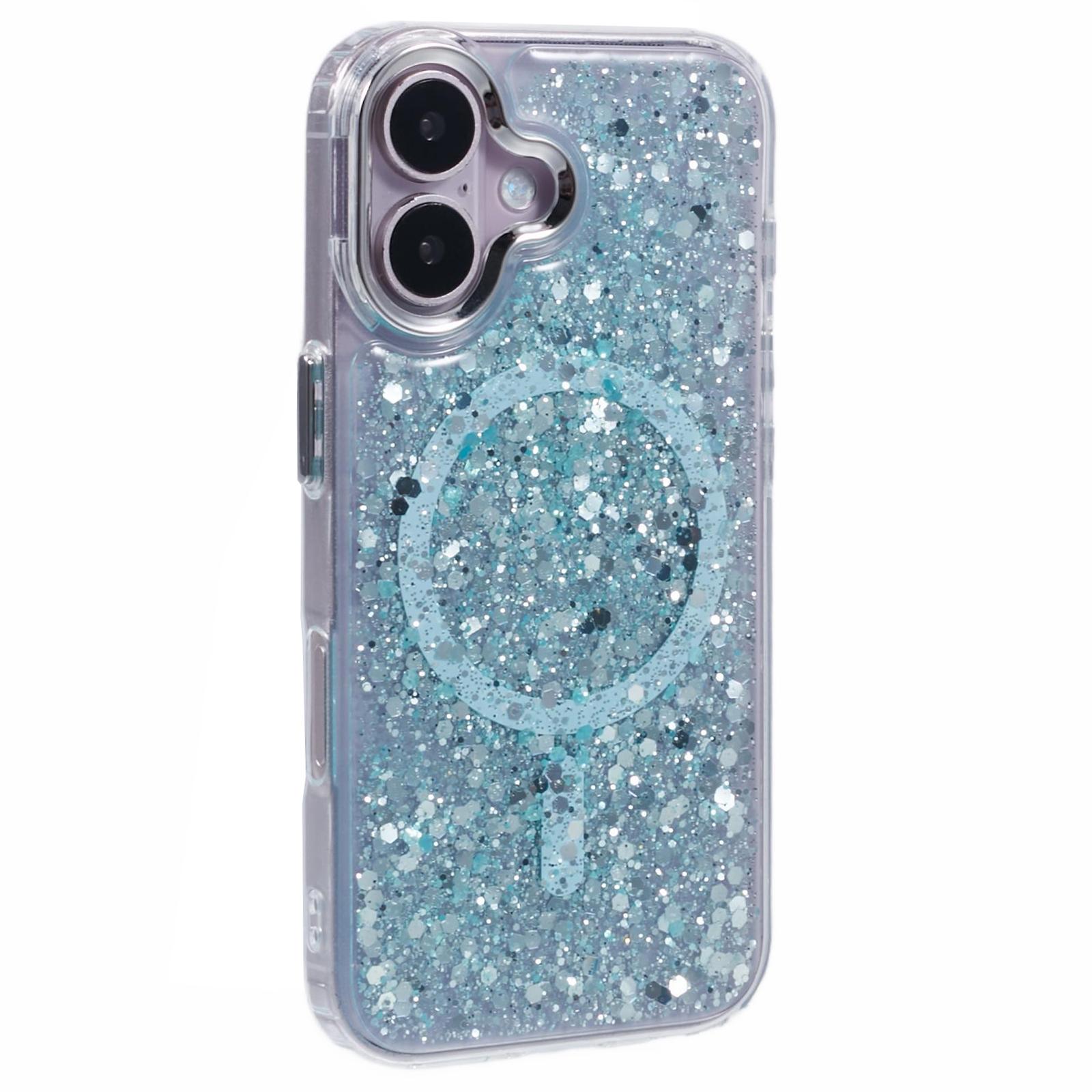 

For iPhone 16 Case Compatible with MagSafe Glitter Sequin Epoxy TPU+Acrylic Phone Cover Light Green