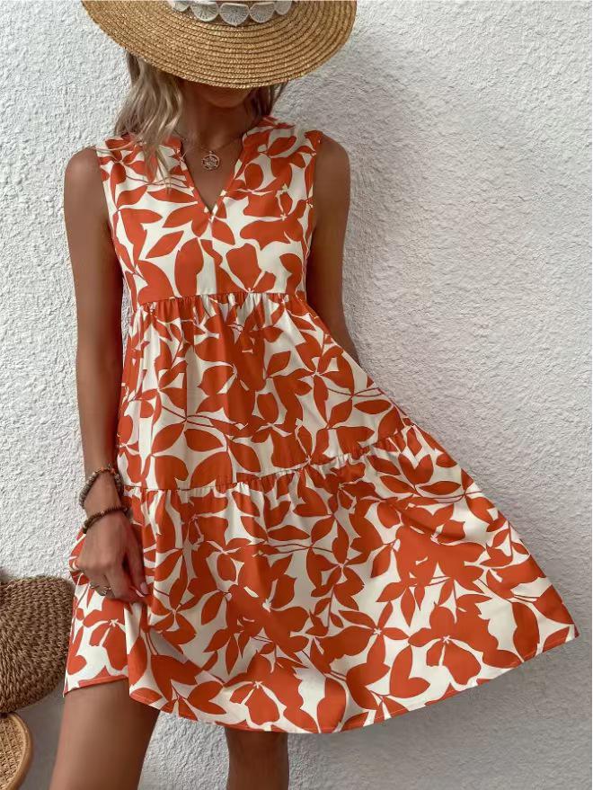 V-neck Sleeveless Printed Dress - Summer 2026 European & American Fashion for Women