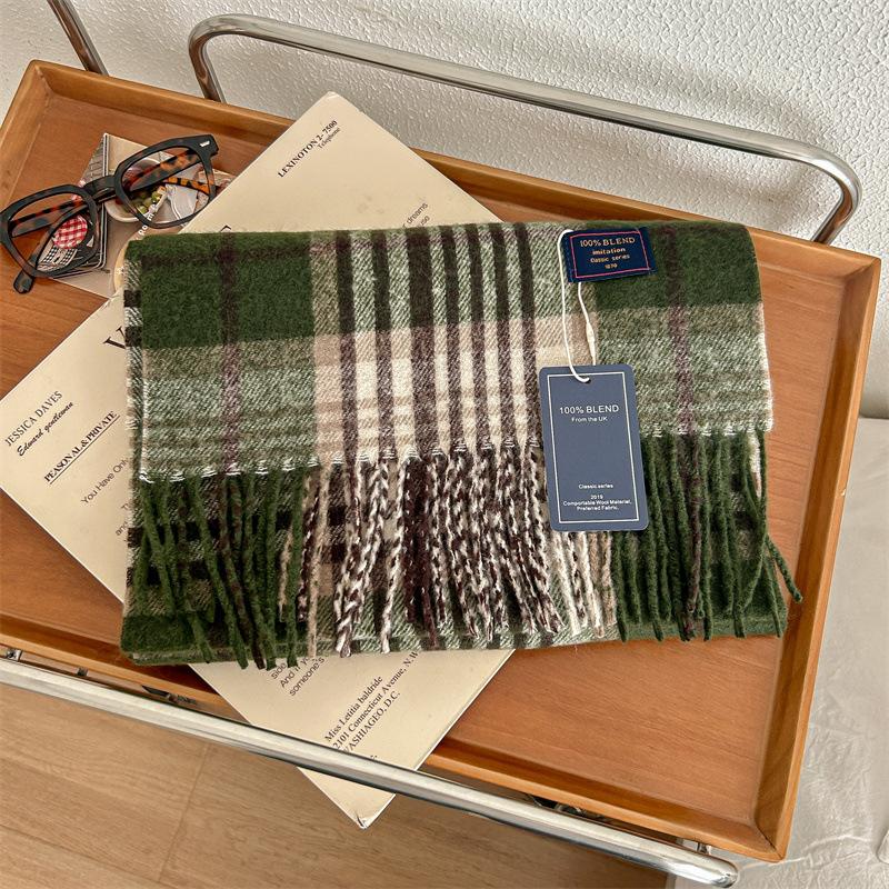 Vielseitiger, weicher und klebriger Karoschal aus Kaschmirimitat mit Quaste für den Winter, luxuriös, neu, modisch, verdickter, warmer Schal für Damen