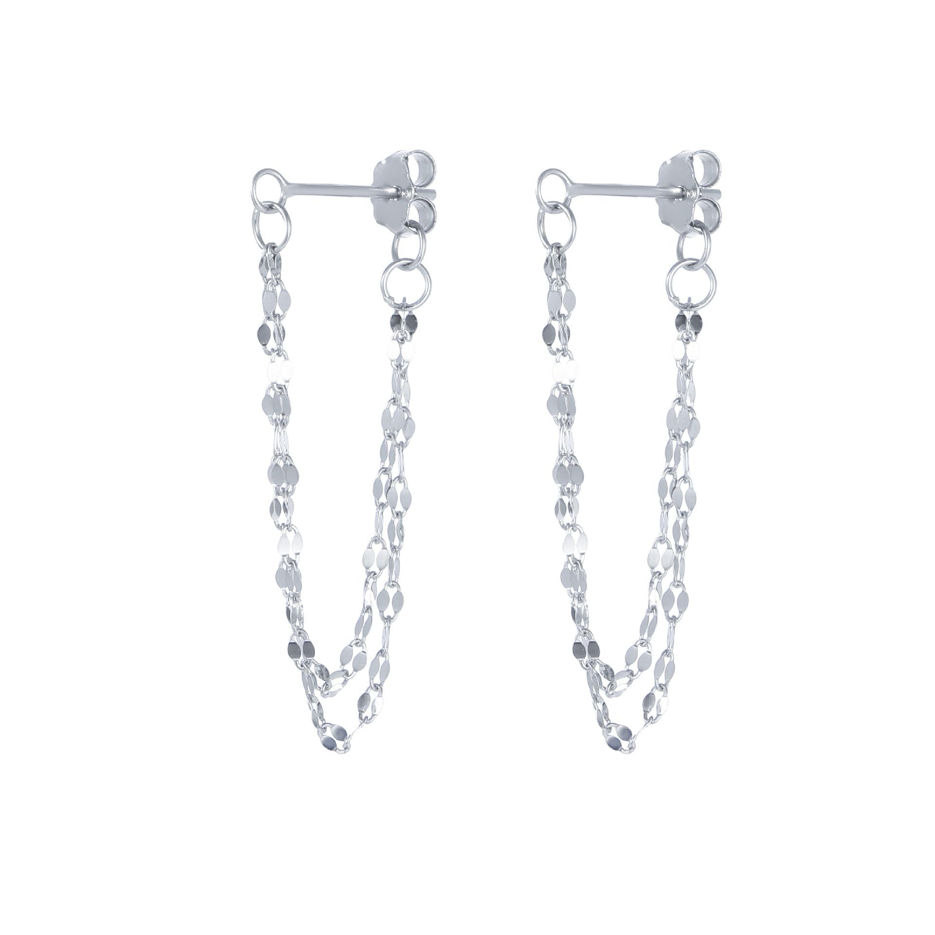 

925 Sterling Silver Double Chain Dangle Earrings 18K Gold Plated Sparkle Chain Drop Earrings, S925 Silver Jewelry Gift for Women срібний