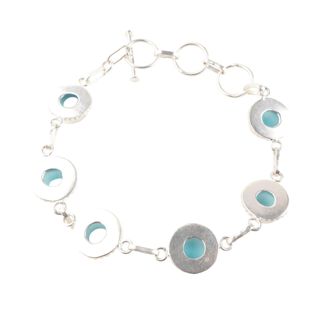 Natürlicher Blauer Katzenaugen-Edelstein 925 Sterlingsilber Handgefertigtes Armband Für Frauen RB-9-34