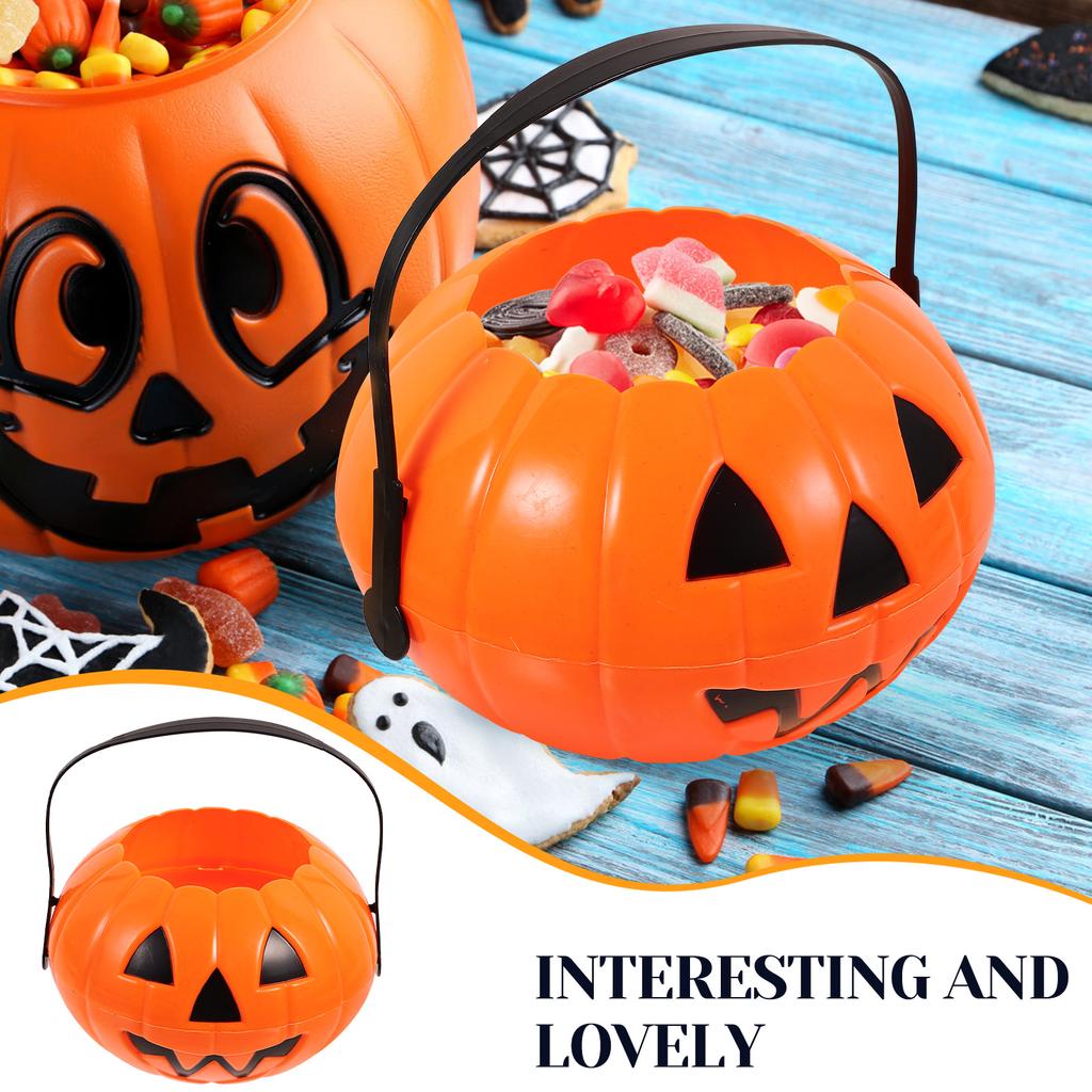 Trick or Treat Pumpkin Bucket Candy Bag Halloween Party Decoration Kids Plastic Buckets Small Container Treat Holder Gift