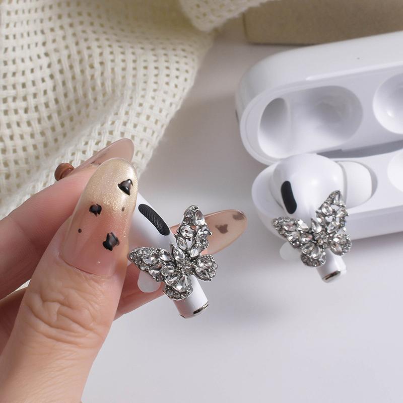 1Pair Butterfly Headphone Buckle Diy Zircon Headphone Decoration Clip Removeable Easy To Install Earbud Accessories