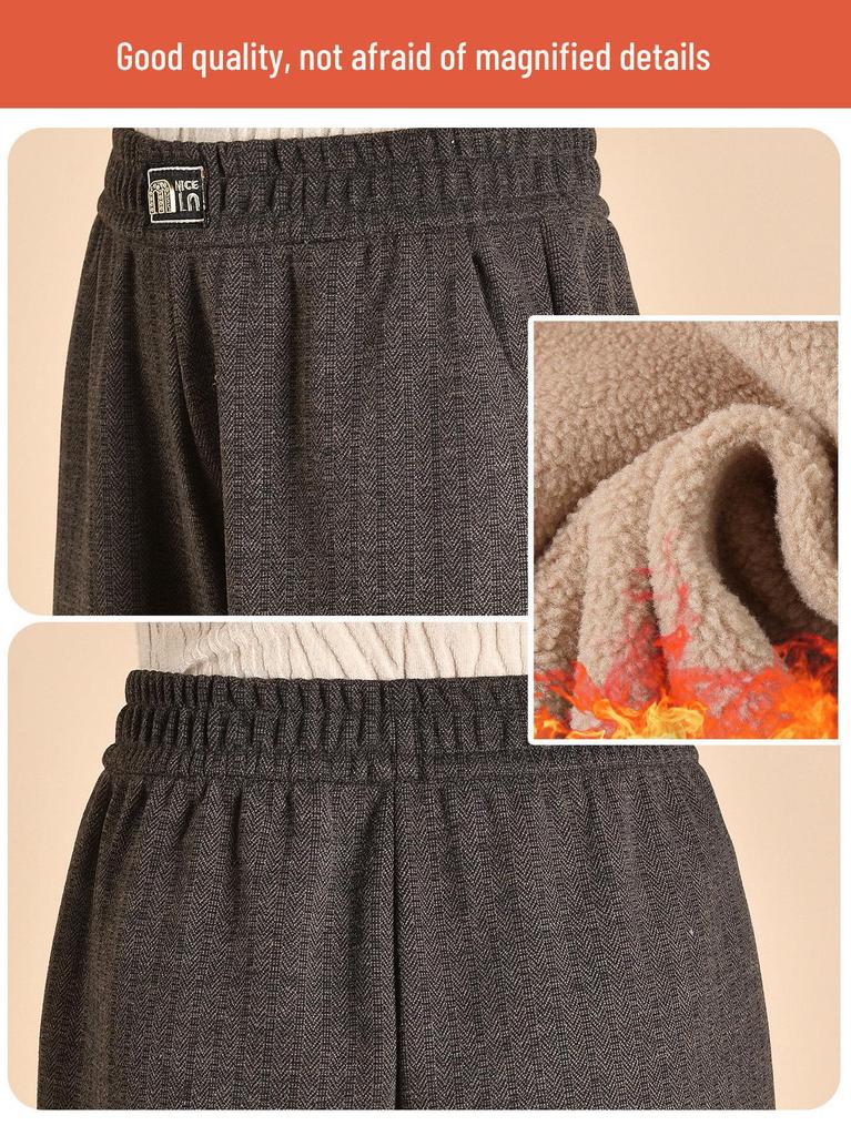 Chic Grandma Plus Size Woolen Pants, Fleece-Lined for Autumn/Winter 