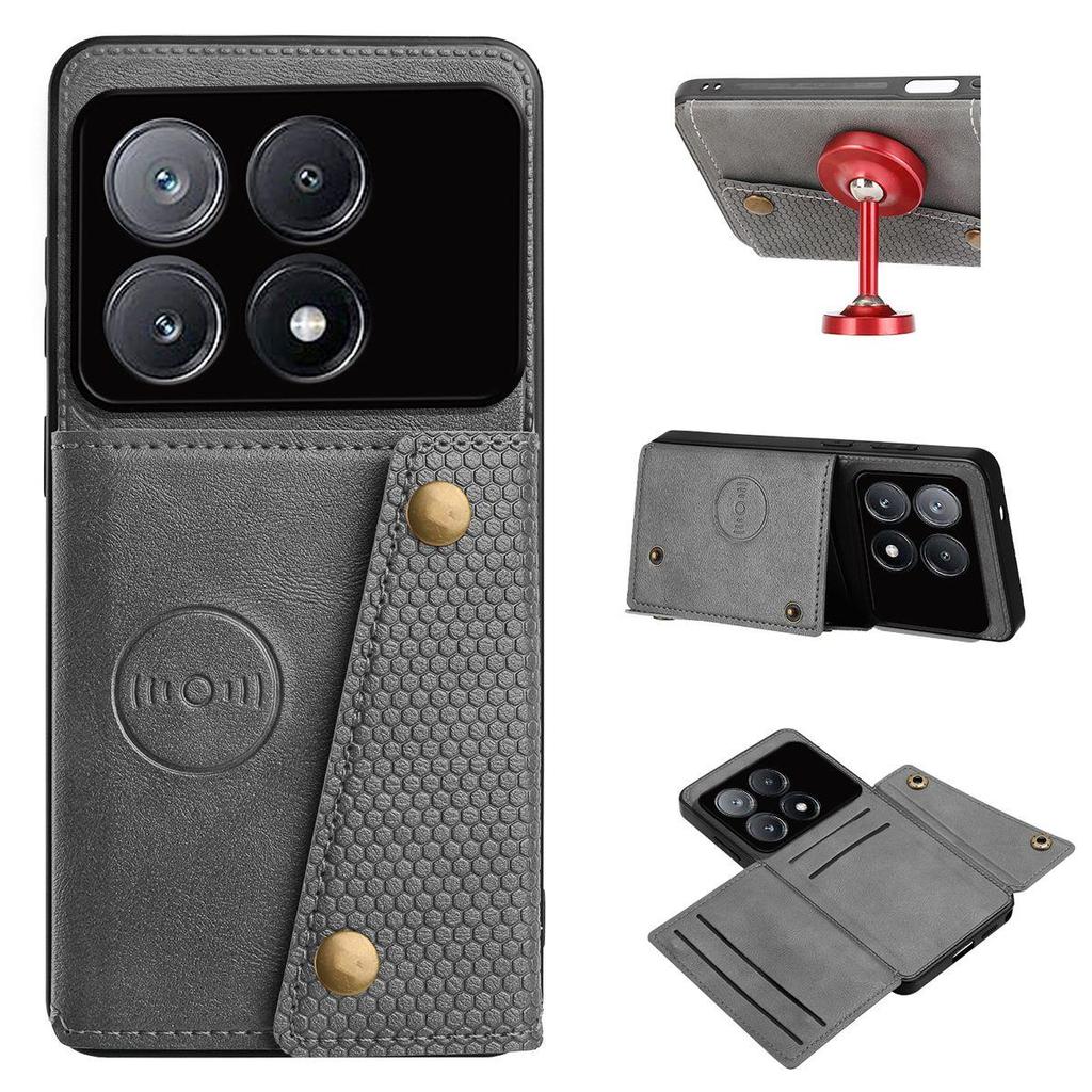 Vintage Leather Card Holder Phone Case for Xiaomi POCO X6 Pro 5G Card Pockets Dual Snap Buttons Flip Wallet Shell