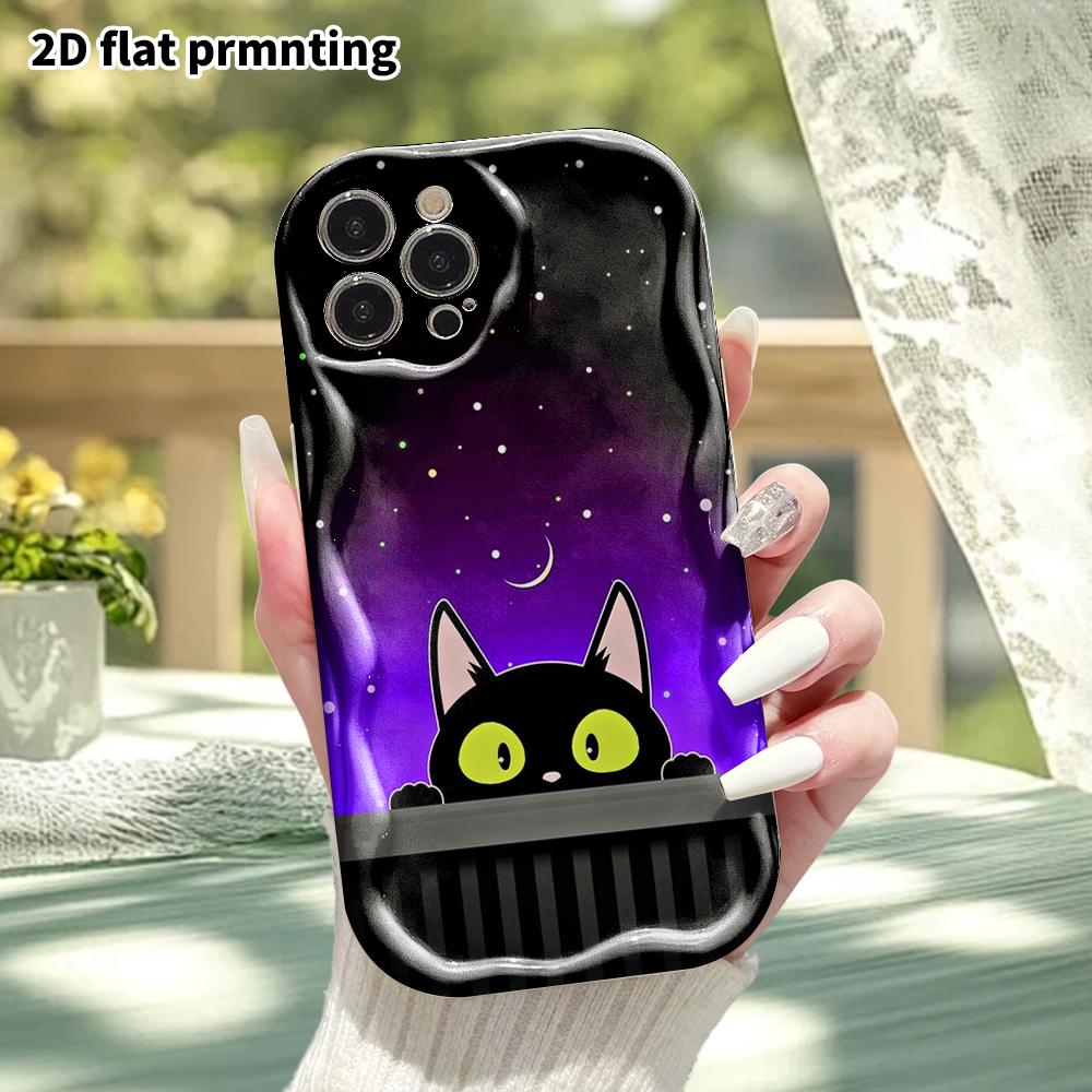 Phone Case: 2D Flat Design, Suitable for iPhone 18 17 16 15 14 13 12 Pro Protective Case, Phone Decoration, Cute Little Black Cat, Halloween and Chris