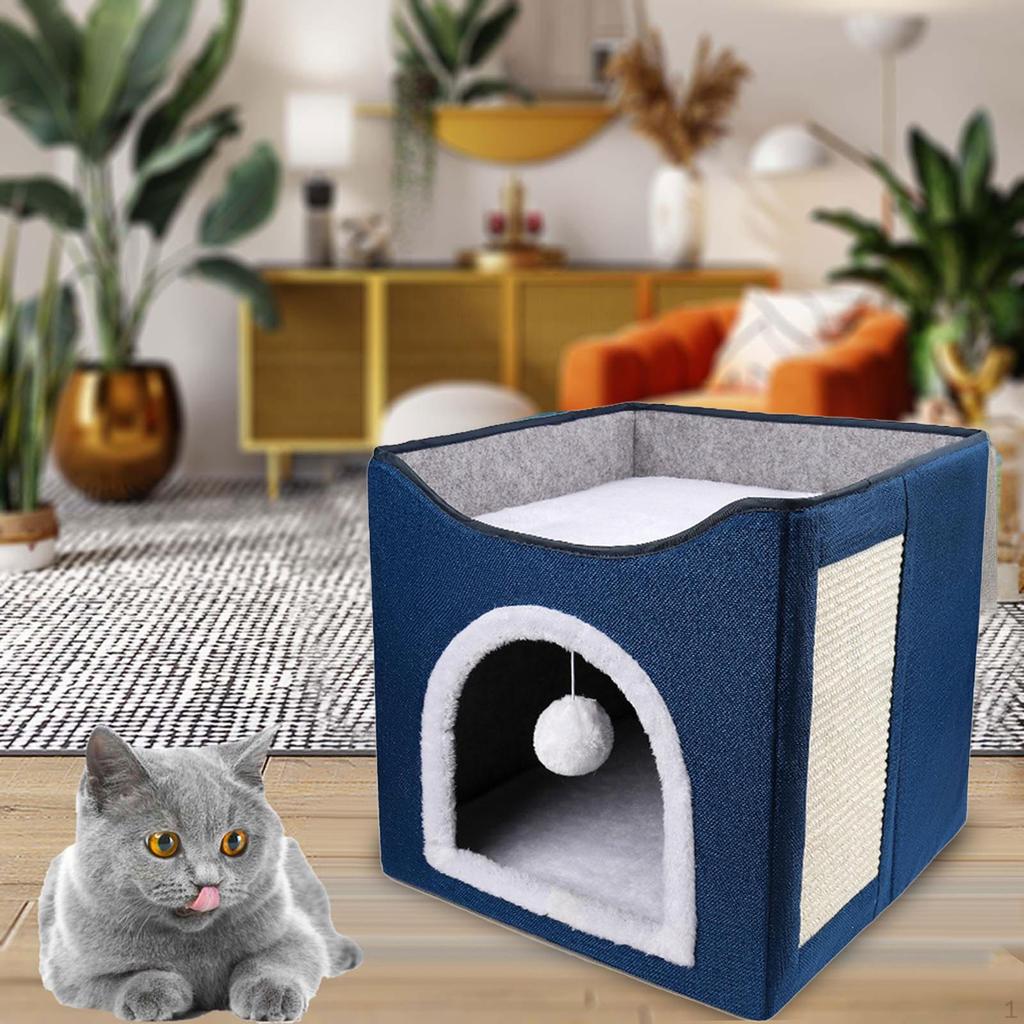 Cat Bed Cube Condo Dog Removable Cushion with Pet House for Multi Small
