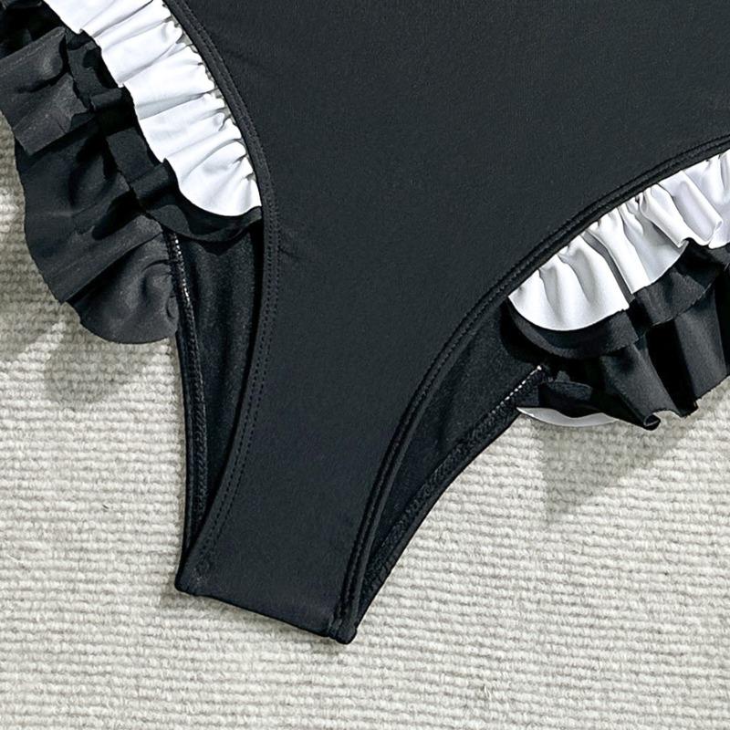 Maillot de bain une pièce sexy pour femme, couleur unie, à volants, coupe ajustée
