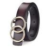 European and American spot popular belt women's and women's leather smooth buckle versatile double circle round buckle leather belt