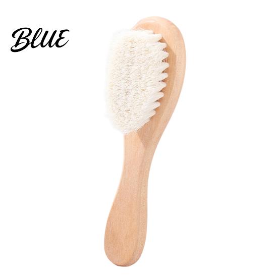 Newborn Gentle Bath Baby Grooming Wool Baby for Brush Soft Skin Cleanser Set with Natural Cherry Beech Wood Handle