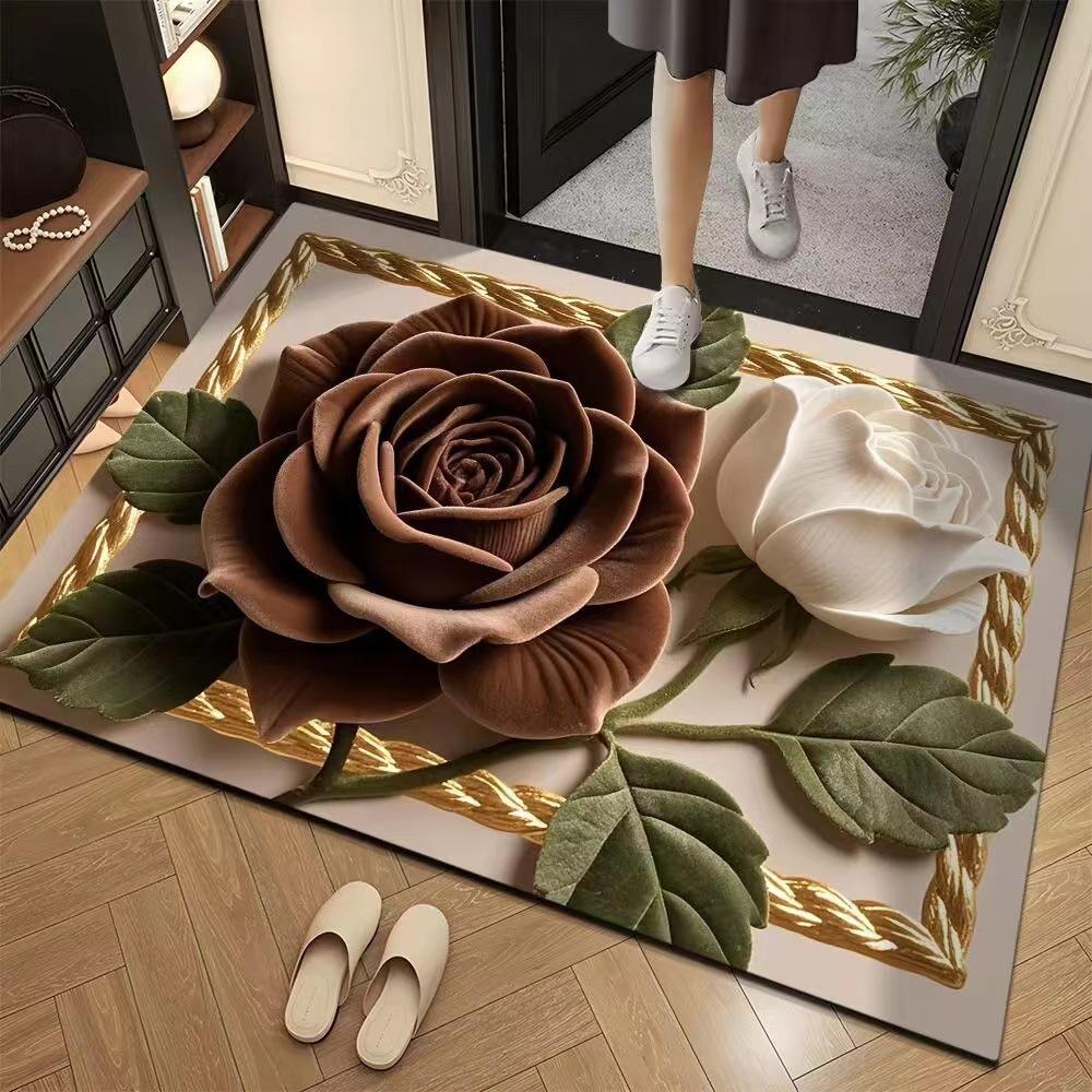 

3D коврик для пола с цветочным принтом, бытовой коврик для прихожей, прочный и устойчивый к пятнам, впитывающий коврик для ванной 40*60cm-Quick-Dry